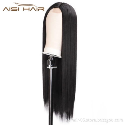 Aisi Hair 26 Inch Natural Black Wig Long Silky Straight Lace Frontal Wig Middle Part Synthetic Front Lace Hair Wigs For Women